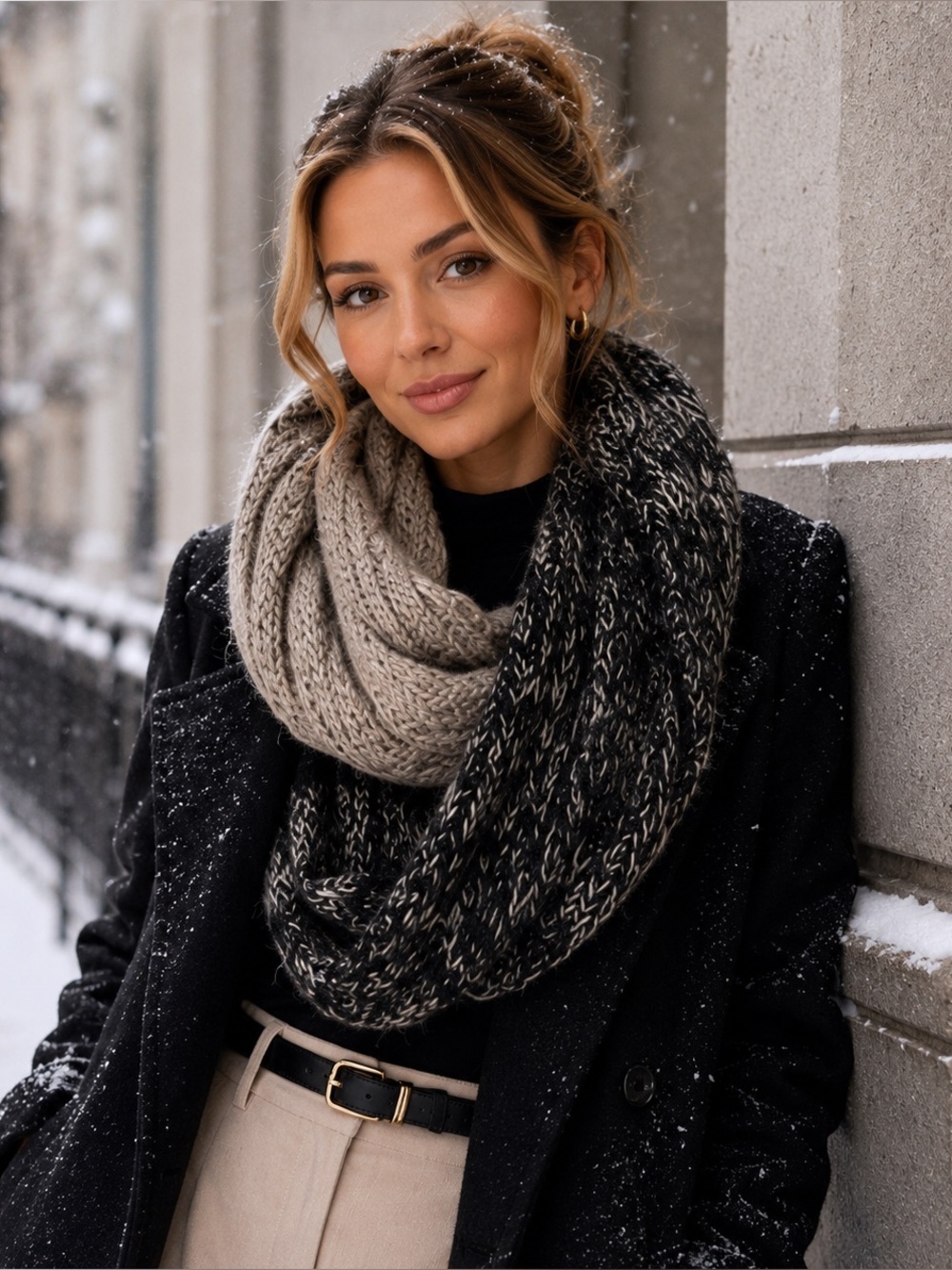 NWT Calvin Klein Knit Infinity Scarf in Taupe & Black Mix